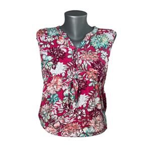 Oh Baby By Motherhood Vibrant Pink Floral Sleeveless Maternity Shirt Size Small